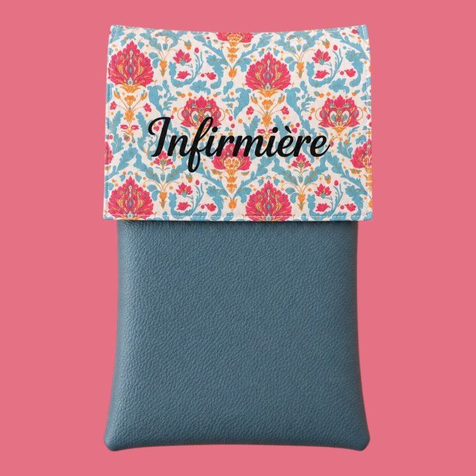 pochette infirmière aimantée fleurs baroque 