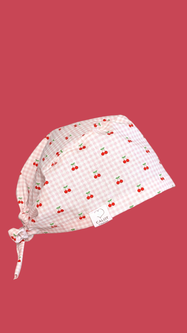  Calot Premium Médical "cerise vichy " – Doublure Satin Protectrice - Copie