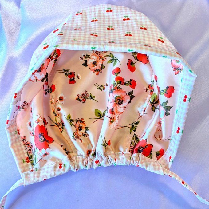  Calot Premium Médical "cerise vichy " – Doublure Satin Protectrice - Copie