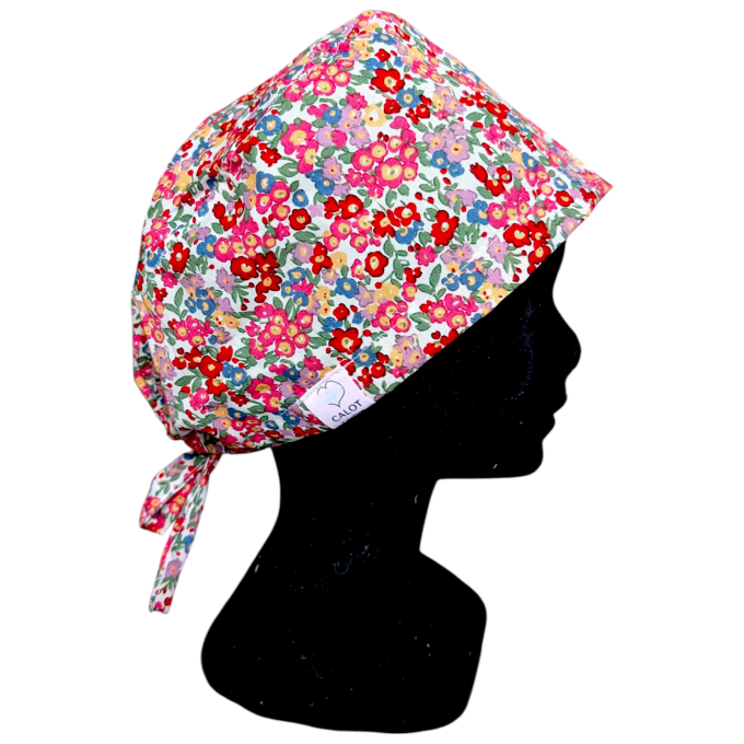 Calot Premium Médical "flora rose" – Doublure Satin Protectrice