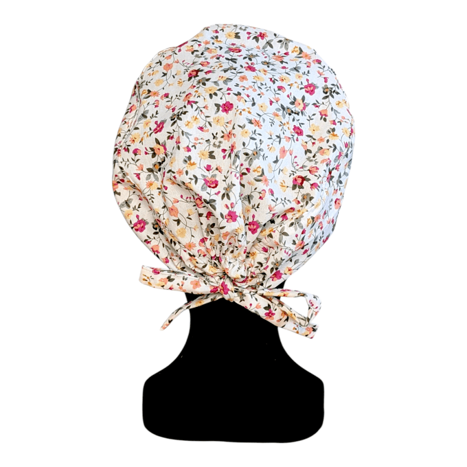 Jardin Fleuri – petites fleurs roses pêche jaune style liberty fond crème – cousu main Normandie