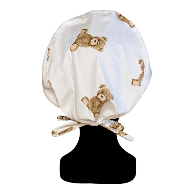 Calot médical Nounours Câlin – oursons caramel fond blanc – cousu main Normandie