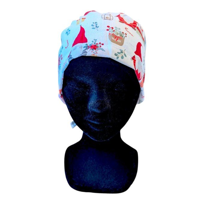 Calot médical Père Noël malicieux – Pères Noël à bonnet rouge, cadeaux et sucres d'orge sur fond bla